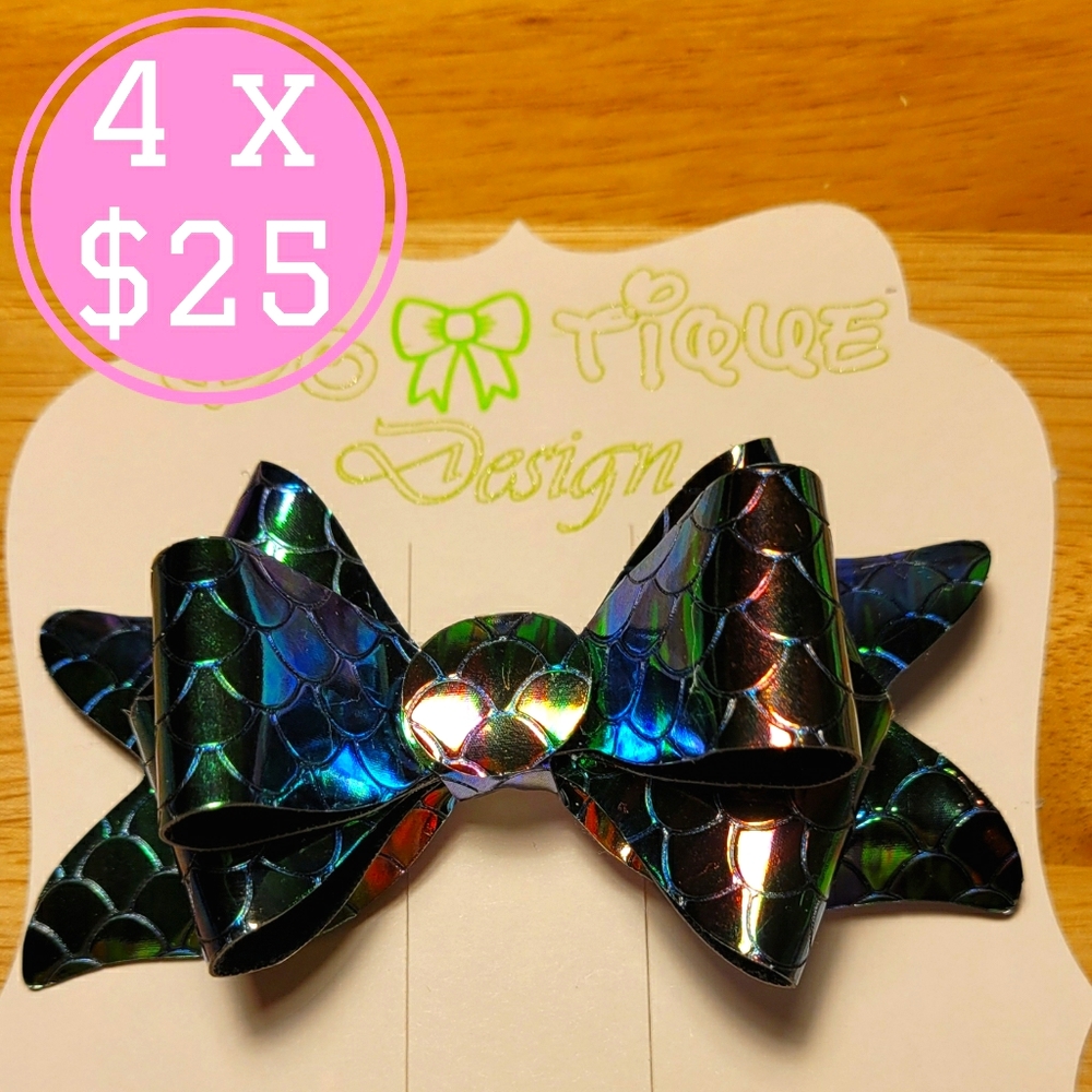 Green holographic hair bow